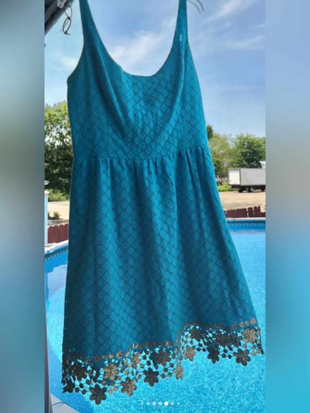 lily Pulitzer Tropical Teal Sleeveless Sundress with Floral Lace Hem M
